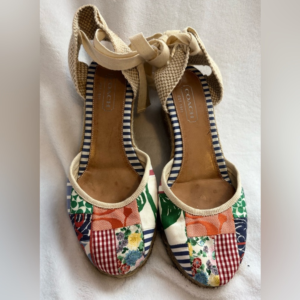 Coach Multicolor Patchwork Espadrille Wedges (Siz… - image 1
